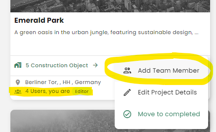 Sharing button in projects page